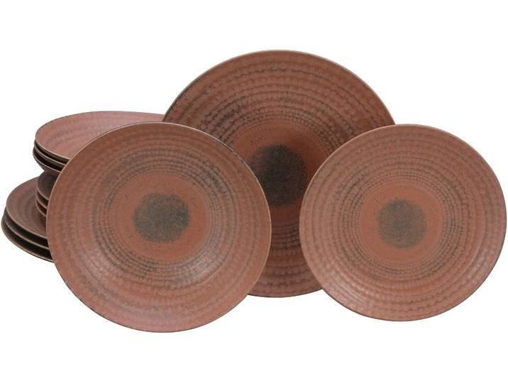 Teller-Set CREATABLE Neapel, Service 12-tlg. , braun (terra), 12, Steinzeug, Geschirr-Sets, Teller-Set, Teller Set, Edles Tellerset, Vulkanoptik