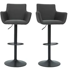 Barhocker höhenverstellbar anthrazitgrauer Stoff und schwarz lackiertes Metall 2er-Set CARLIE