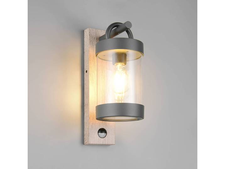 Trio Lighting Aussenwandleuchte mit Bewegungsmelder Sambesi, Holz hell, Aluminium, Modern