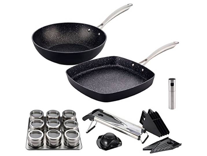 San Ignacio Sana-Kochgeschirr-Set: inkl. Pfannen: Wok Ø 28 und Bratpfanne 28 x 28 cm, geschmiedetes Aluminium, induktionsgeeignet, Mehrfarbig