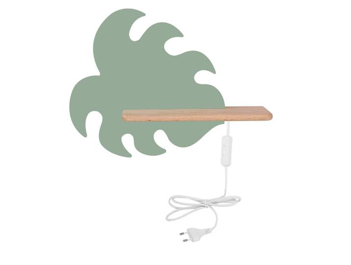 Kinderwandleuchte Monstera, Grün, Holz, Metall, Eiche, Blatt, 12x27x37 cm, RoHS, Europäischer Sicherheitsstandard, Schnurschalter, einfach zu transportieren, Lampen & Leuchten, Innenbeleuchtung, Kinderzimmerlampen, Kinderwandleuchten