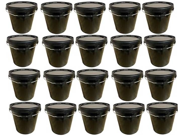 SILPLAST 20 x 20 Liter Eimer mit Deckel schwarz Kunststoffeimer für Lebensmittel Chemie Mehl stapelbarer Vorratseimer aus Kunstoff Behälter Milcheimer Honigeimer Wassereimer Aufbewahrungsbehälter
