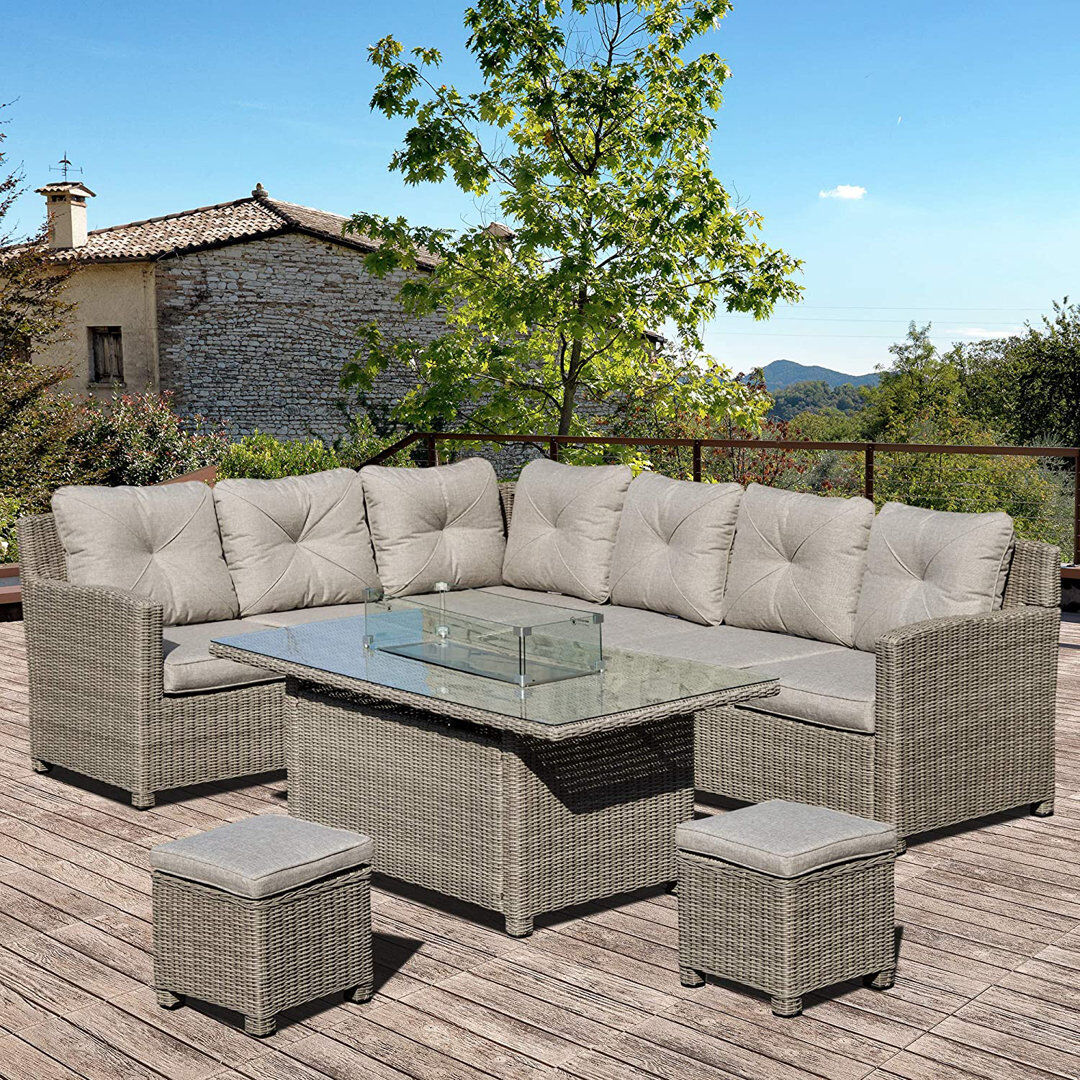 Marlow Home Co. Hulme Rattan Garden Furniture with Fire Pit and Waterproof Cover Grey Gray 8