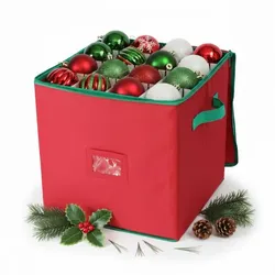 Relaxdays Weihnachtskugel Aufbewahrungsbox Grün,Rot