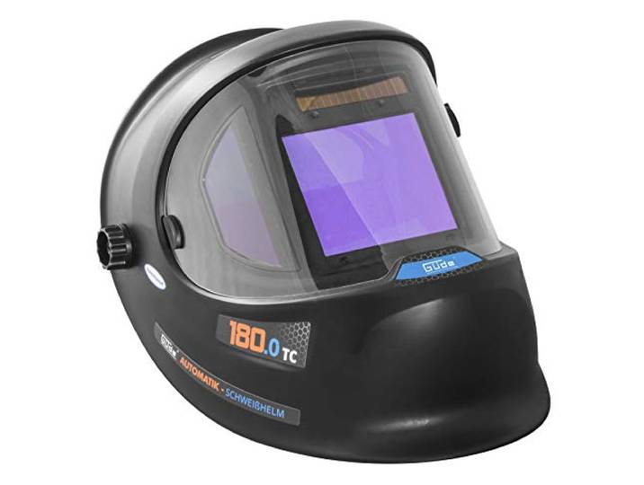 Güde Automatischer Schweißhelm GSH 180-TC-2 (180° Sichtfeld, reale Farben, Auto-Abdunkelungsfilter, Solar, für professionelle Schweißverfahren, Plasmaschneiden und Schleifarbeiten, Test SEHR GUT)