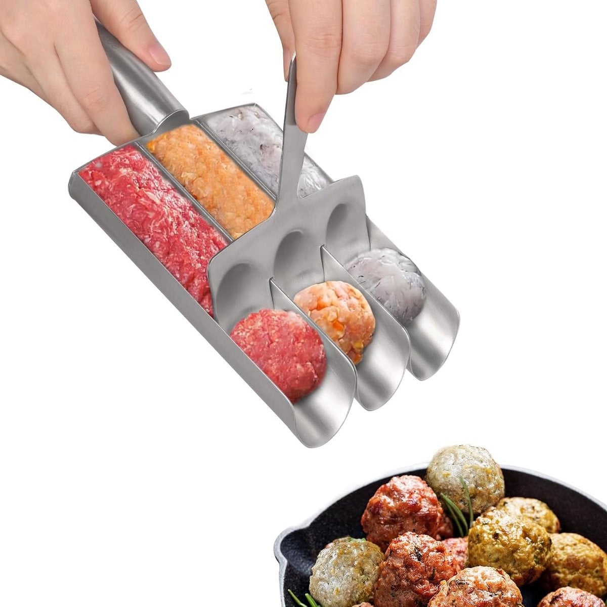 Handmatige RVS Gehaktbal Maker met Drie Tubes voor Koken, BBQ en Feestjes