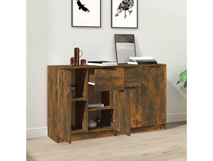 KTHLBRH Sideboards 2 Stück Eiche Rauch 60 x 30 x 70 cm aus mehrschichtigem Leicht zu reinigen, großer Stauraum, multifunktionales Möbelstück, inklusive Wandbefestigung
