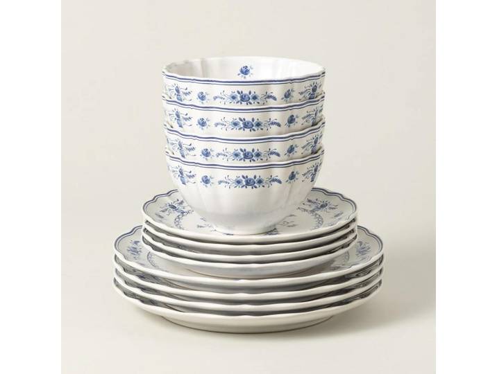 Costa Nova Kombiservice Vila, Blau, Weiß, Keramik, 12-teilig, 770 ml, Handmade in Europe, Essen & Trinken, Geschirr, Geschirr-Sets, Kombiservice