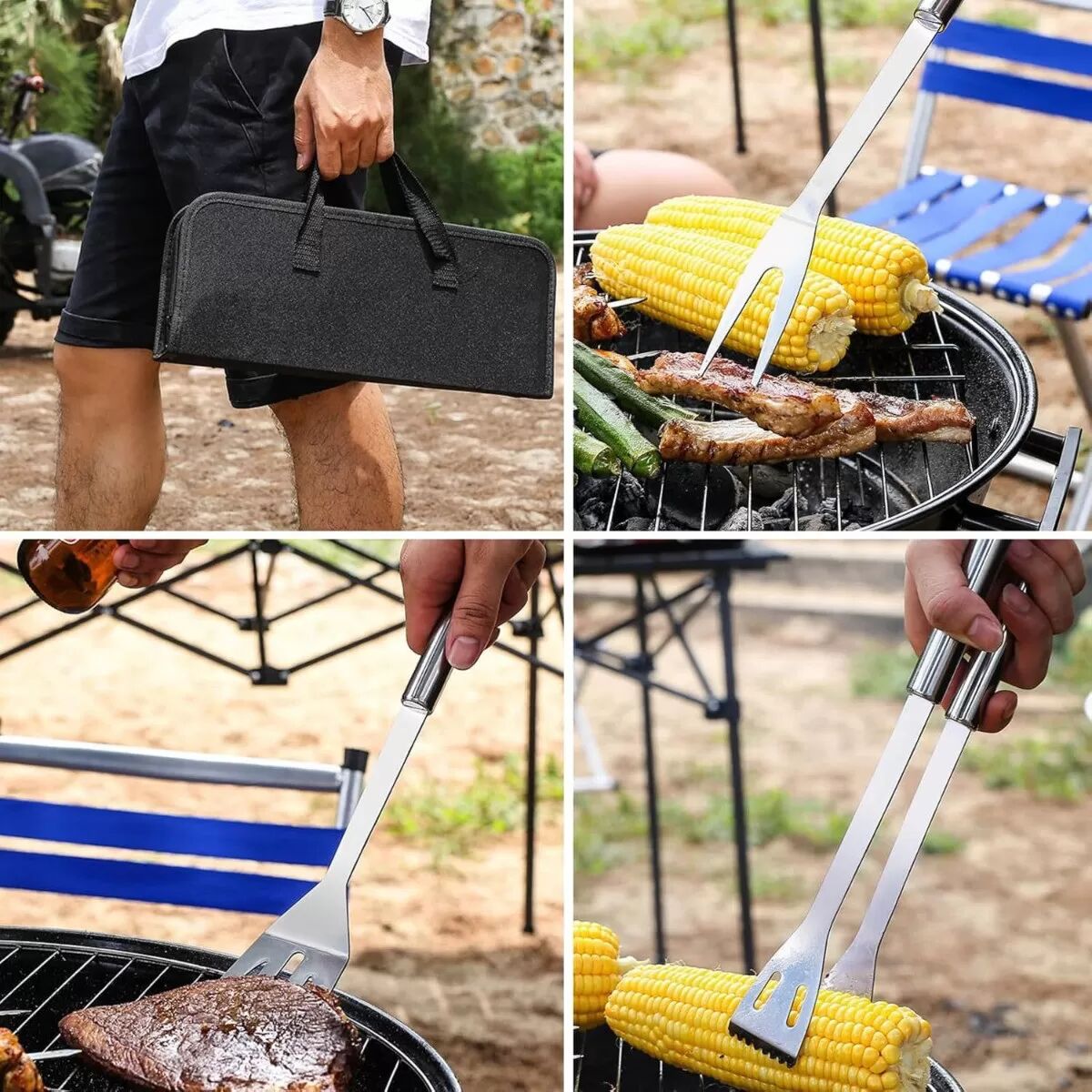 INF Ensemble d'outils de barbecue 20 pièces en acier inoxydable - Kit d'accessoires de barbecue portables