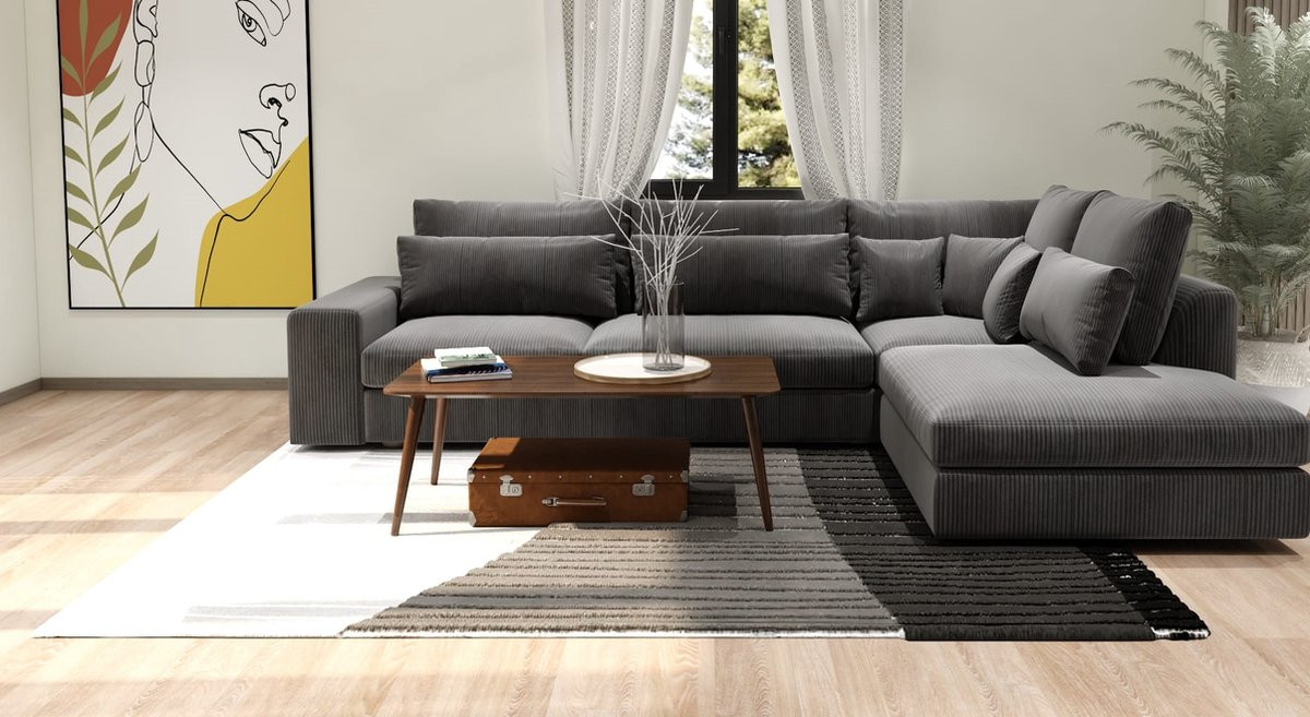 Martino Hoekbank - Lounge rechts - Donkergrijs ribstof - Modern hoeksalon