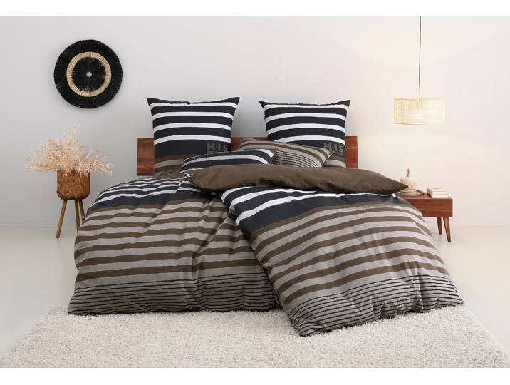 Bettwäsche GOODPRODUCT Majoran , braun, B/L: 135cm x 200cm, 1 Stk., 1 Stk., Satin, B/L: 80cm x 80cm, 2, Satin, Obermaterial: 100% Baumwolle, Bettwäsche, Bettwäsche, gestreifte Bettwäsche in 4 Qualitäten, Marke H.I.S by GOODproduct