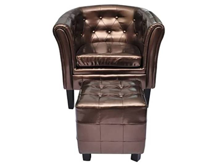 GHVBNMF Clubsessel mit Hocker Braun Kunstleder Polstersessel 2-teilig Elegantes Sitzmöbel-Set mit Knopfheftung für Empfangsbereich und Wohnzimmer, inklusive bequemer Fußablage.