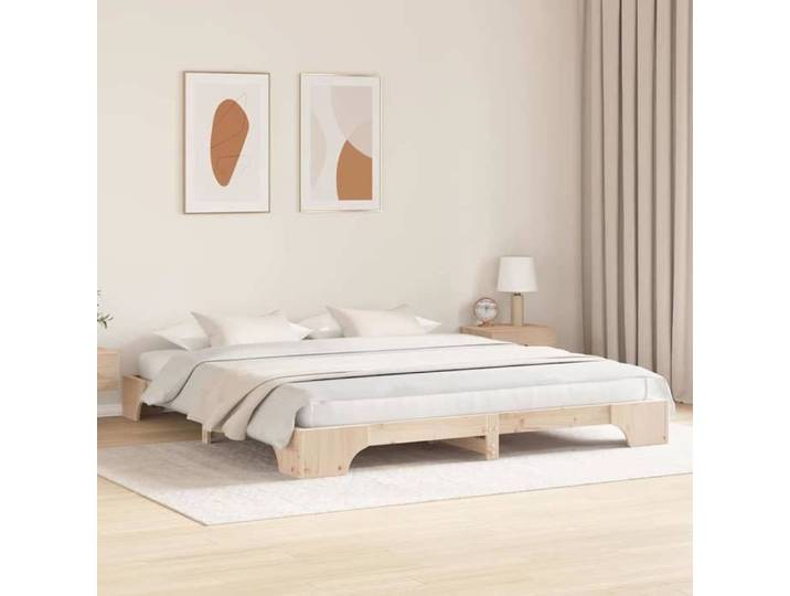 (En Promotion)Lit 2 PERSONNES 200x200cm Cadre de lit Contemporain Naturel 200x200cm pin massif L798269