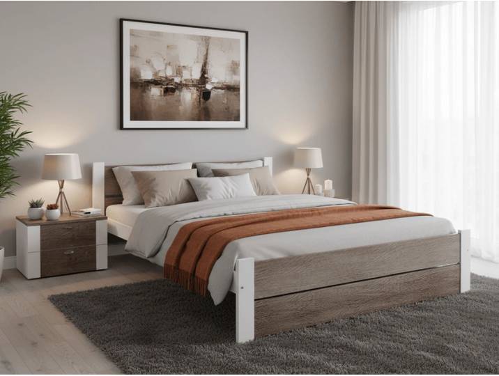Bett IKAROS DOUBLE 140 x 200 cm, Weiß/Trüffeleiche Matratze: Ohne Matratze, Lattenrost: Ohne Lattenrost