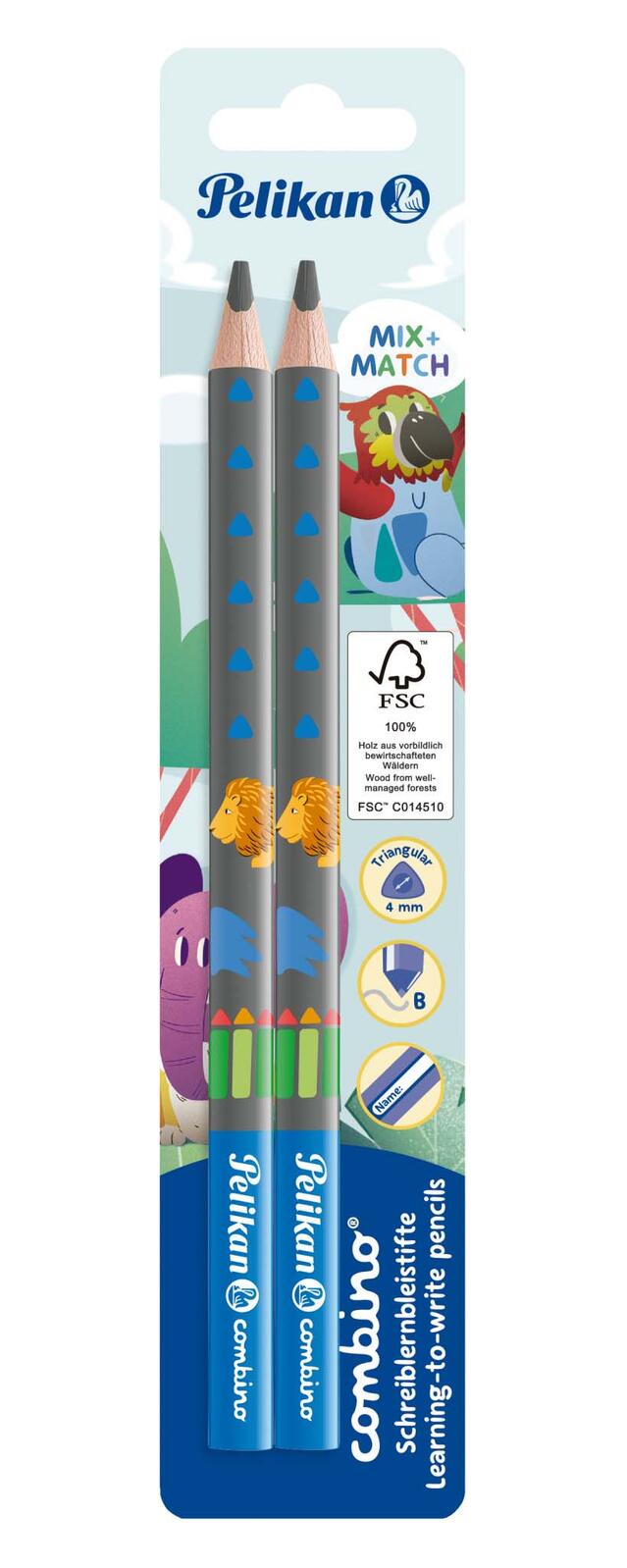 Pelikan Combino Schreiblern-Bleistifte B, blau mit Tiermotiv, 2 St. 100401659
