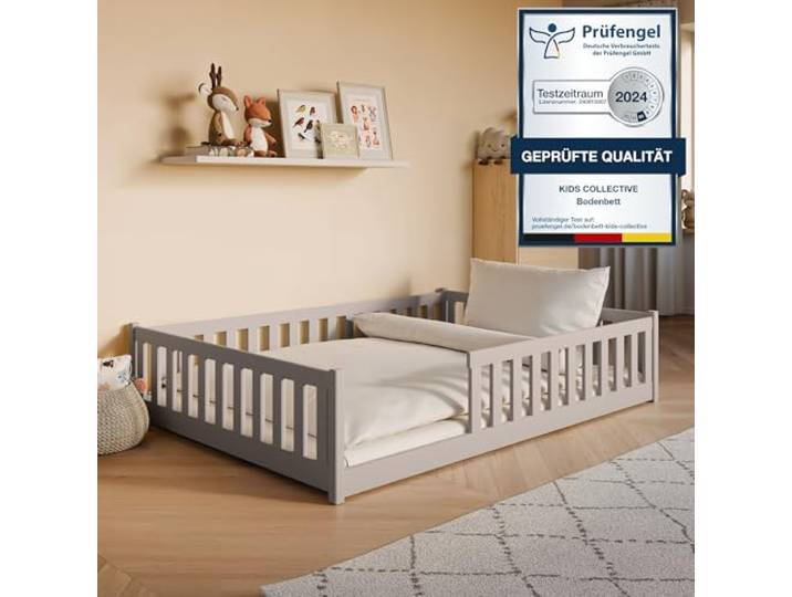 Kids Collective Montessori-Bodenbett 140x200 cm, Kaschmir, mit Matratze Rausfallschutz, Lattenrost inklusive, für Kinder und Jugendliche