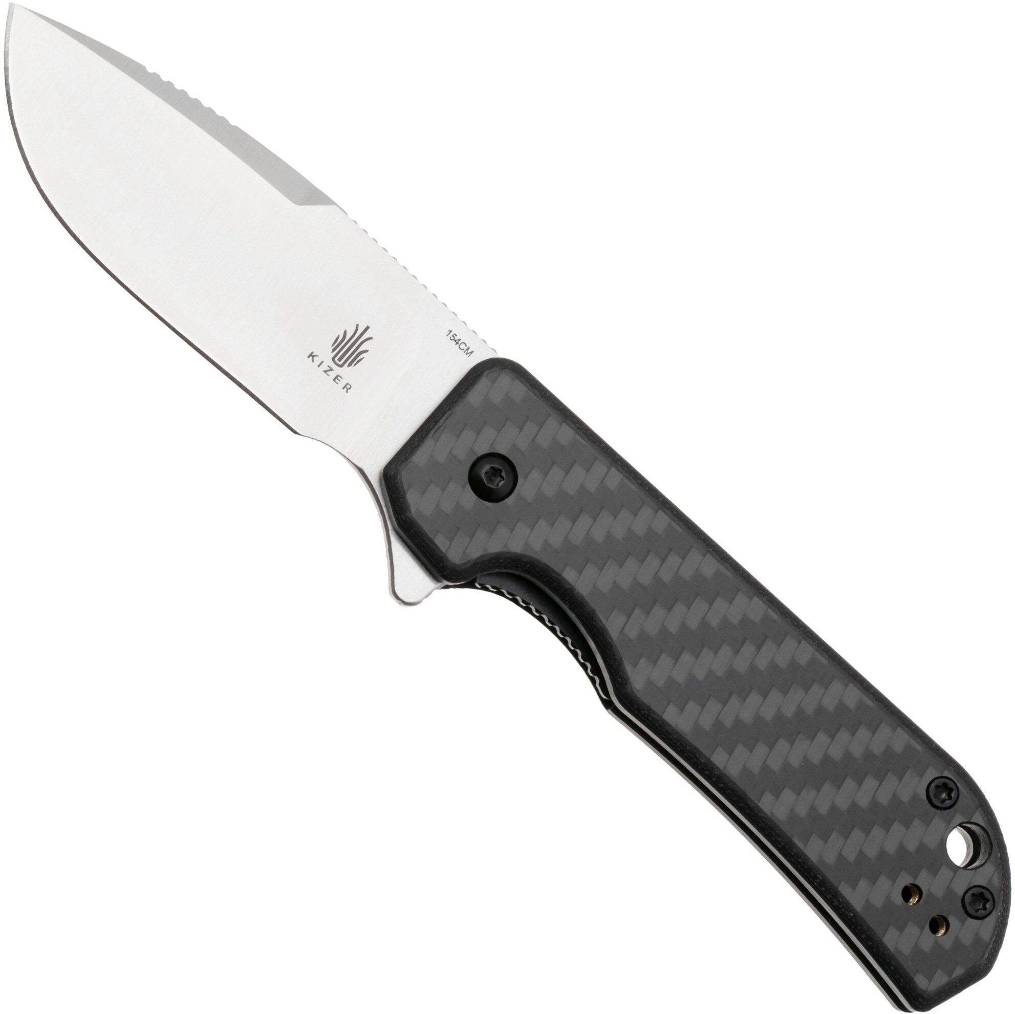 Kizer Vanguard Nice Guy V3011C1 Satin 154CM, Black Carbon, coltello da tasca, Azo design