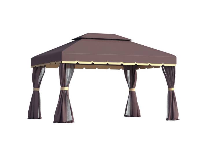 ComfortXL Gartenpavillon De-05939 mit Hardtop-Dach und Seitenteilen 390/290/280 cm Kaffee + Schwarz, Mokka, Schwarz, Metall, 290x280x390 cm, Sonnenschutz, Pavillons