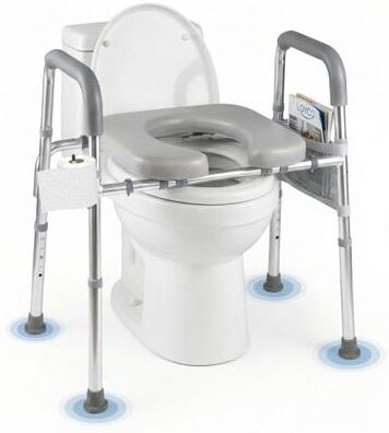 Costway Raised Toilet Seat with Handles and Padded Arms for Seniors-Silver