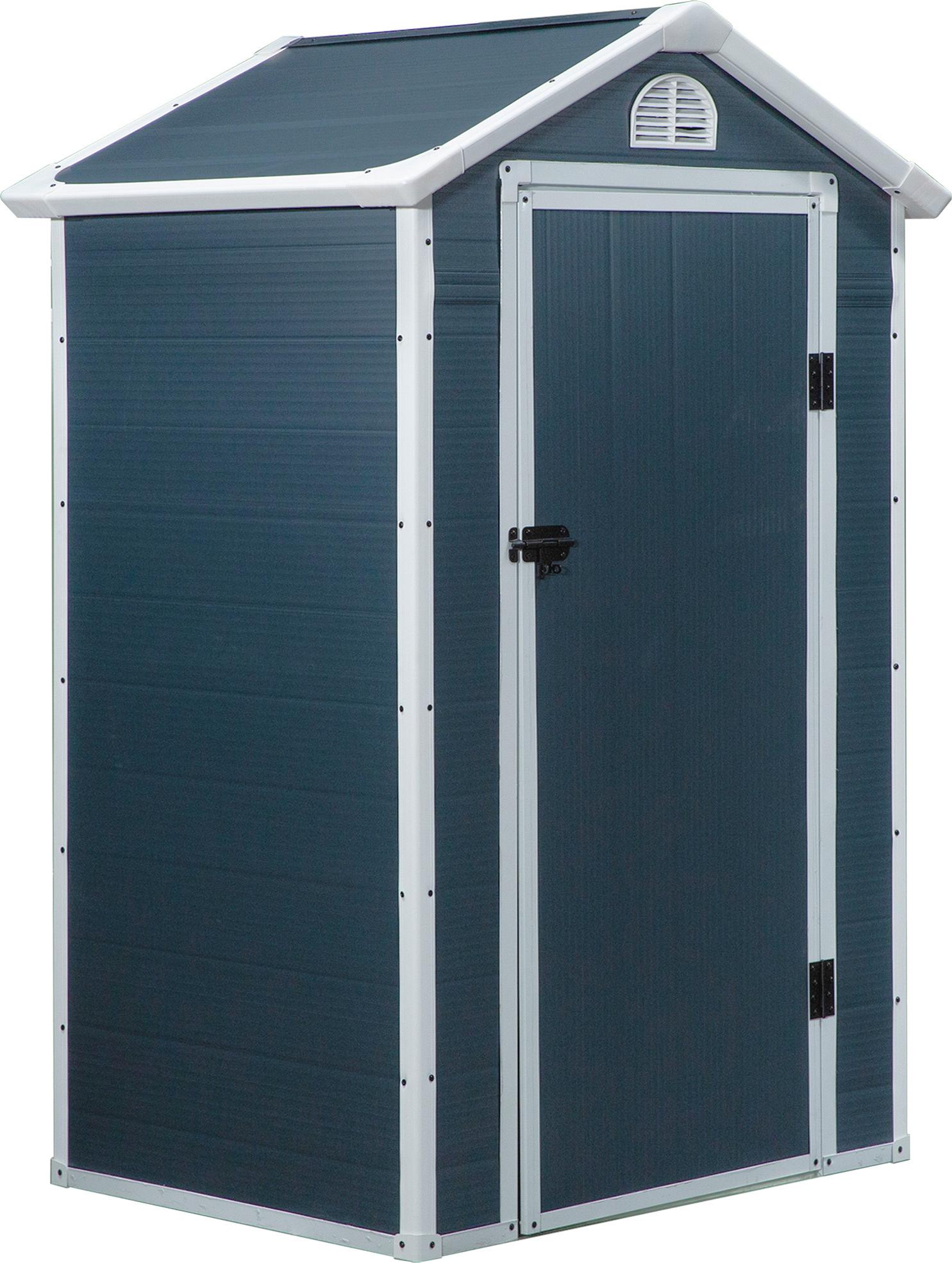 Moonbite Gerätehaus 134 × 104 × 204 cm mit Pultdach, Gartenschuppen mit Lüftungsfenster und Metallverriegelung, Stauraum für Werkzeug, Metall, Grau