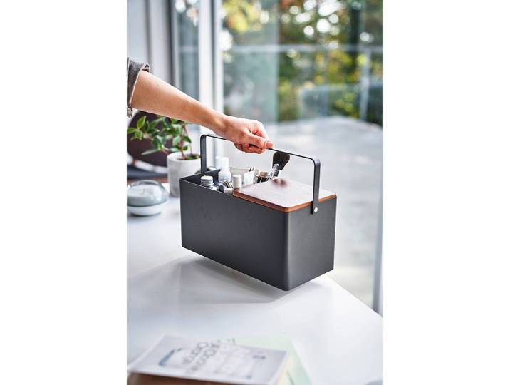 Kosmetik-Aufbewahrungsbox Stahl / Esche / Spiegelglass / ABS-Kunststoff Schwarz/Schwarz 31 x 16 x 15cm