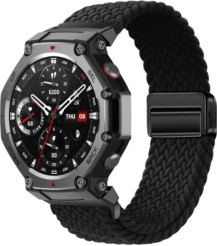 INF Elastisches geflochtenes Magnetarmband kompatibel mit Amazfit T-Rex 2 - Nylon Uhrenarmband Schwarz