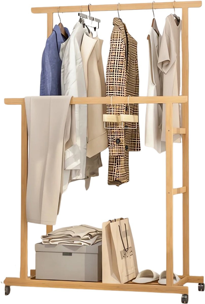House of Balance Bamboe Kledingrek op wielen - Vrijstaand en Verrijdbaar