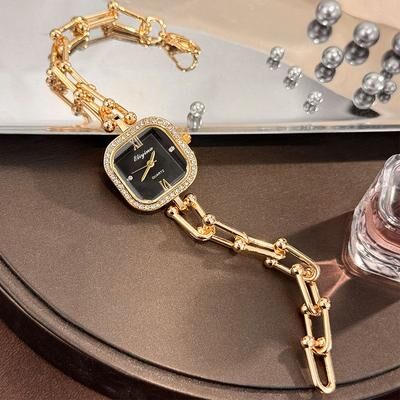 Youfap Market Creative Square Glass Bracelet Watch, Luxury Minimalist Quartz Chain Design black