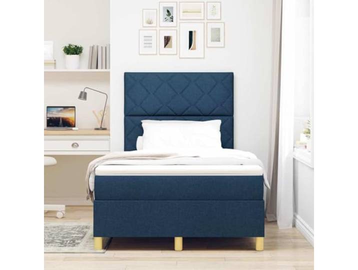 KTHLBRH Boxspringbett mit Kopfteil blau 120 x 190 cm Stoff Ergonomisches Design, verstellbares Kopfteil, mittlere Kompaktheit, moderner Stil für zeitgenössisches Zimmer