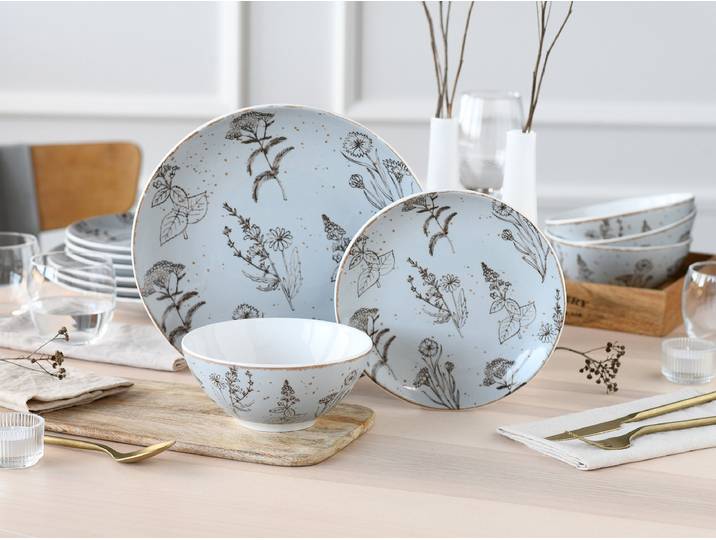 home24 Bordenset Vintage Flowers 8-delig grijs