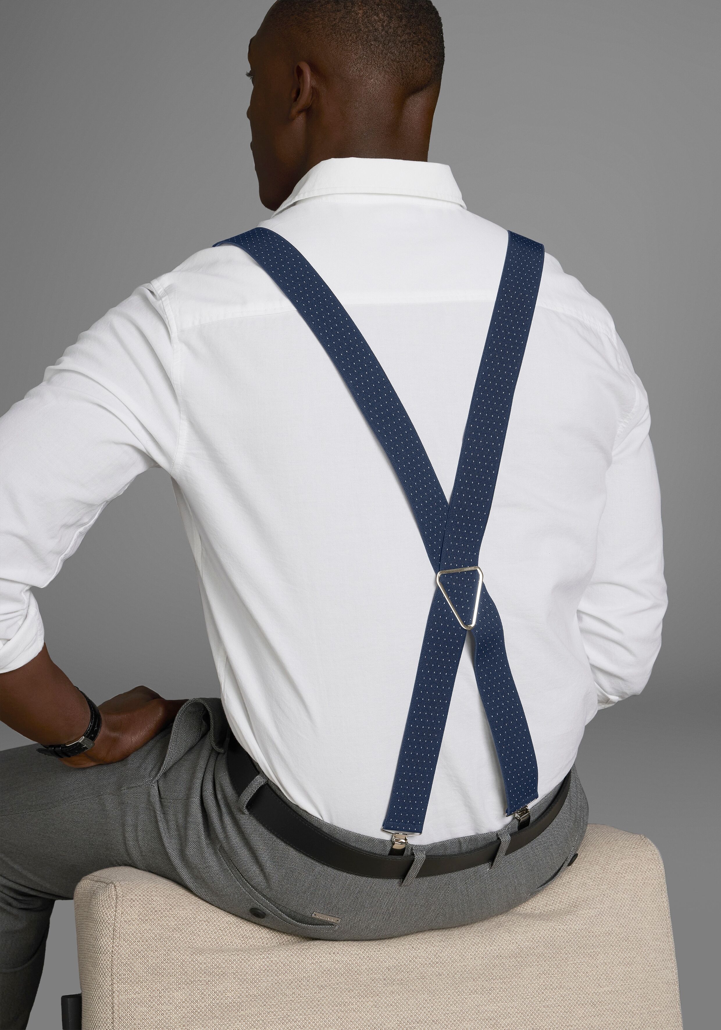 Hosenträger MAN'S WORLD, Herren, blau (jeansblau, weiß), Materialmix, gemustert, gepunktet, festlich, Hosenträger Hosenträger, in bequemer Breite & extra Länge bis 130cm jeansblau, weiß Einheitsgröße