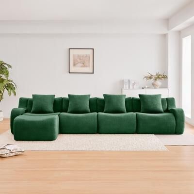 Abrihome Modern Boneless Teddy Fabric Sectional Sofa with High Density Sponge