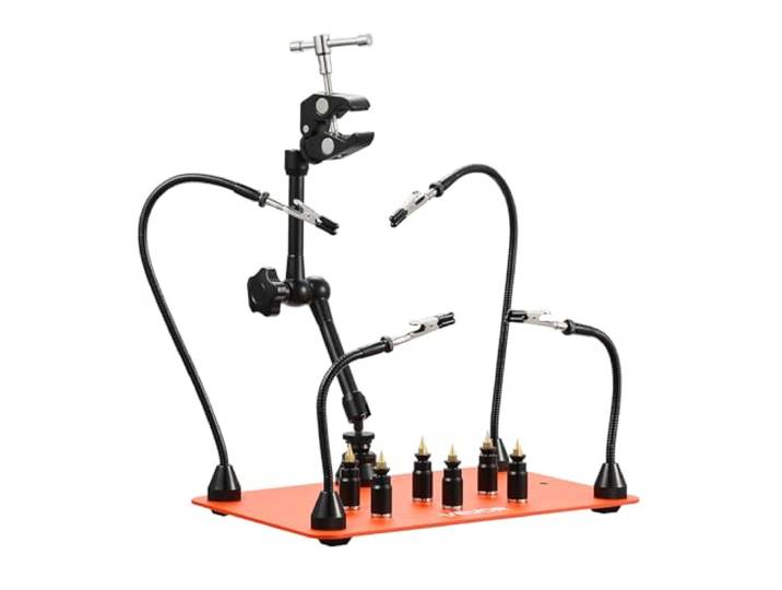 VEVOR Troisième Main Soudure à 4 Bras\, Station Aide de Soudage Magnétique\, avec 6 Piliers de Circuit Imprimé\, Support de Pistolet à Air Chaud 360°\, pour Réparation Électronique\, Artisanat\, Bricolage