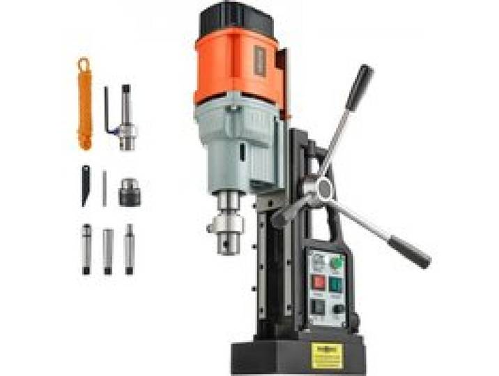 VEVOR Perceuse Magnétique 1500 W, Perceuse à Colonne Portable, Force 13000 N, Vitesse 0-600 tr/min, Diamètre d'Alésage de 60 mm, Cône Morse, Taraudage M3-M16, pour Surfaces Métalliques, Rénovation