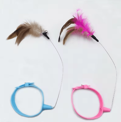 Inspire Curations FeatherLoop Self Play Cat Collar Toy blue pink 2pcs