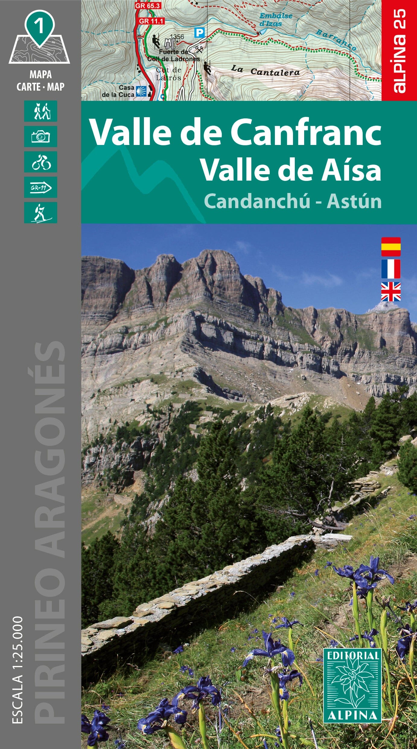 Editorial Alpina Carte de randonnée - Vallée de Canfranc & Vallée de Aísa, Candanchú, Astún (Pyrénées aragonaises)   Alpina