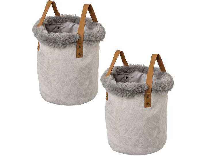 Organizer CREATIV HOME Weihnachtsdeko , grau, H:20cm Ø:20cm, Polyester, Aufbewahrungsboxen, Organizer, mit Kunstfellrand und Henkel, Höhe 20 cm, auch als Übertopf geeignet
