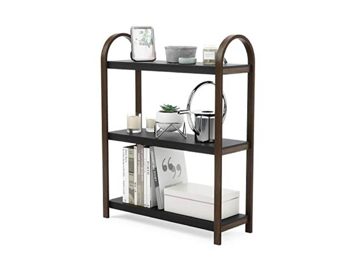 Umbra Bellwood Freistehendes Regal mit 3 Ablagen – Modernes Standregal aus Bugholz – Stilvolles Regal für Wohnzimmer, Schlafzimmer, Büro & Aufbewahrung von Deko, Büchern & Accessoires, Schwarz/Walnuss