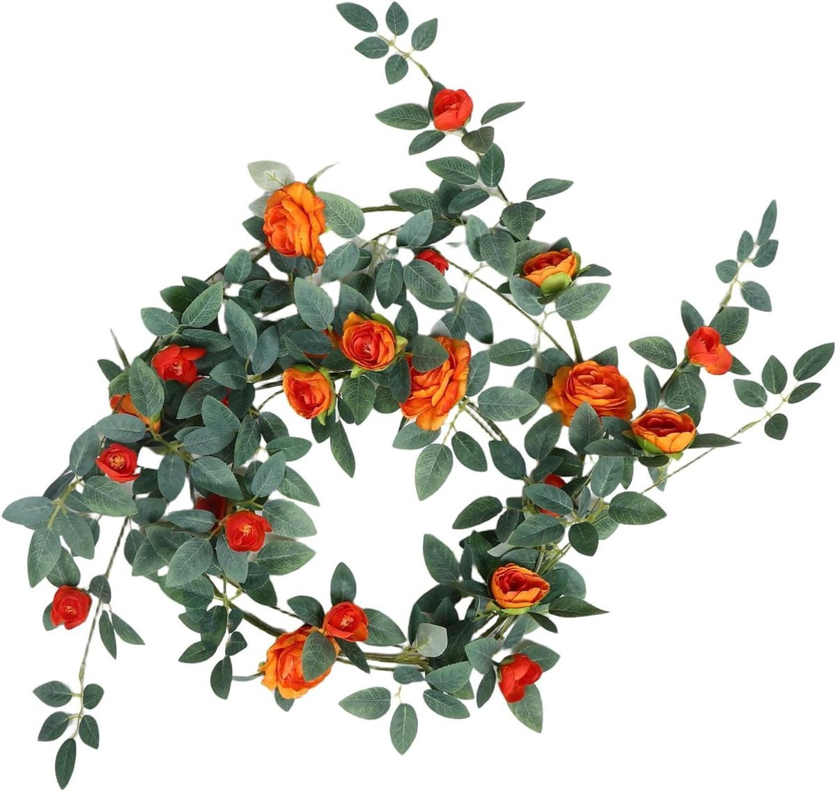 Oranje Rozen Klimop Guirlande met Kunstbloemen Slinger voor Feestelijke Decoratie - 180 cm