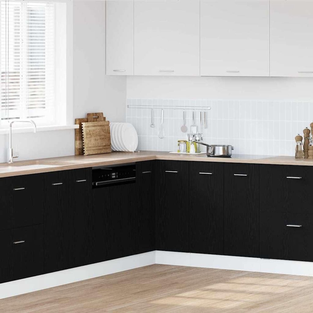 Hangkast Zwart Eiken voor in de Keuken met Houtlook