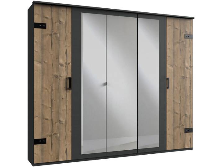Wimex Kleiderschrank Stockholm, rustikale Optik im Industrial Design, Made in Germany mit Spiegel, 225x58x210 cm, Made in Germany
