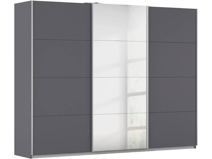 Schwebetürenschrank RAUCH Kleiderschrank Schrank Garderobe Wäscheschrank Ankleide KULMBACH , grau (graumetallic), B:271cm H:210cm T:62cm, Holzwerkstoff, Schränke, Schwebetürenschrank, in 2 Höhen erhältlich, mit Metallgriffleisten MADE IN GERMANY