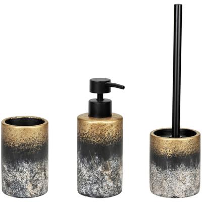 Badaccessoire-Set WENKO "Lacona", gold (mehrfarbig), Stein, Badaccessoires-Sets, bestehend aus Seifenspender, WC-Garnitur, Zahnputzbecher aus Beton