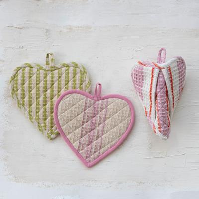 Storied Home "Cotton Quilted Pot Holder with Stripes - 8.0""L x 8.0""W x 0.25""H"