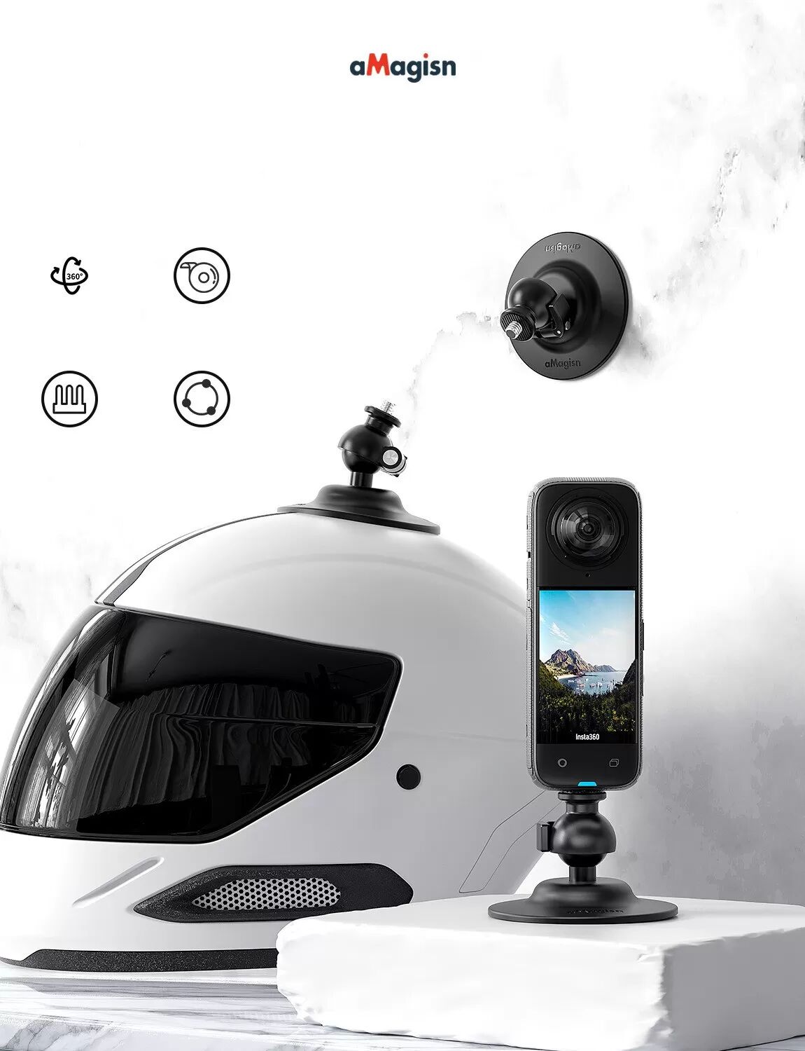 INF Base Universelle Rotative à Rotule Flexible avec Fixation à Trois Griffes pour Caméras d'Action DJI/GoPro/Insta360