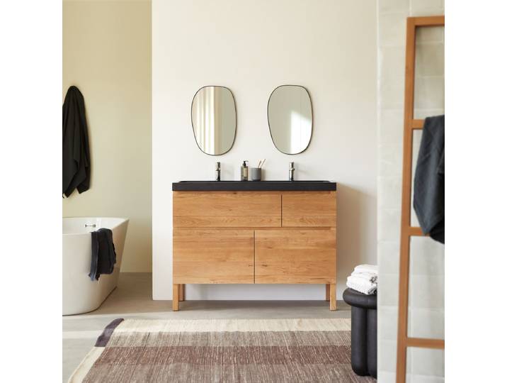 Badezimmermöbel aus massiver Eiche und Lavastein 120 cm Easy - Natur - Oak