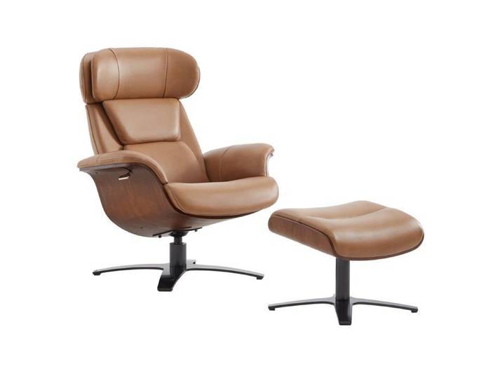 Fauteuil inclinable pivotant CHITA en cuir véritable appui-tête et assise réglables-Marron