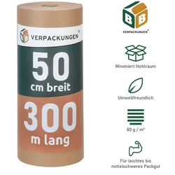 10 x Natronmischpapier (0,5 x 300 m) Packpapier braun reißfest Kraftpapier Verpackungsmaterial Polstermaterial BB-Verpackungen