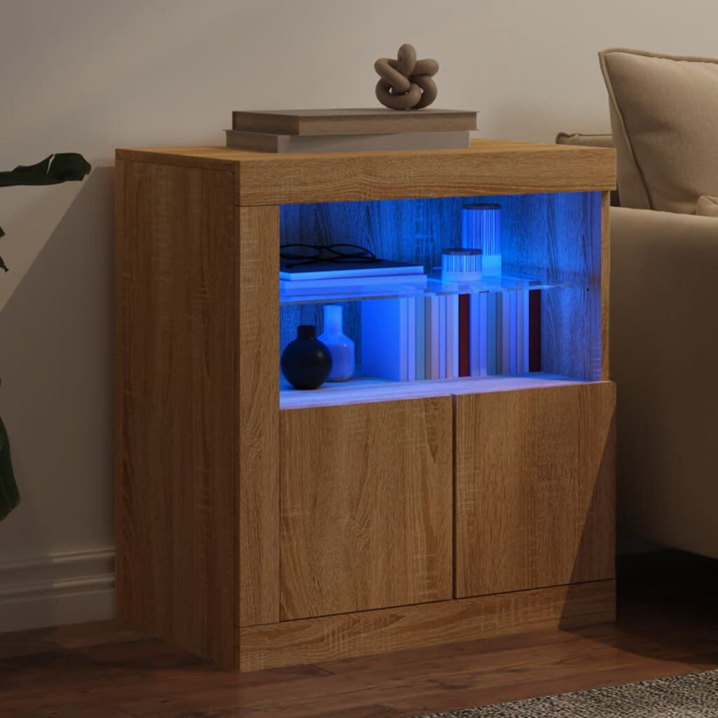 Metro Basiliki Sideboard with LED Lights Grey Sonoma 67cm H X 60.5cm W X 37cm D