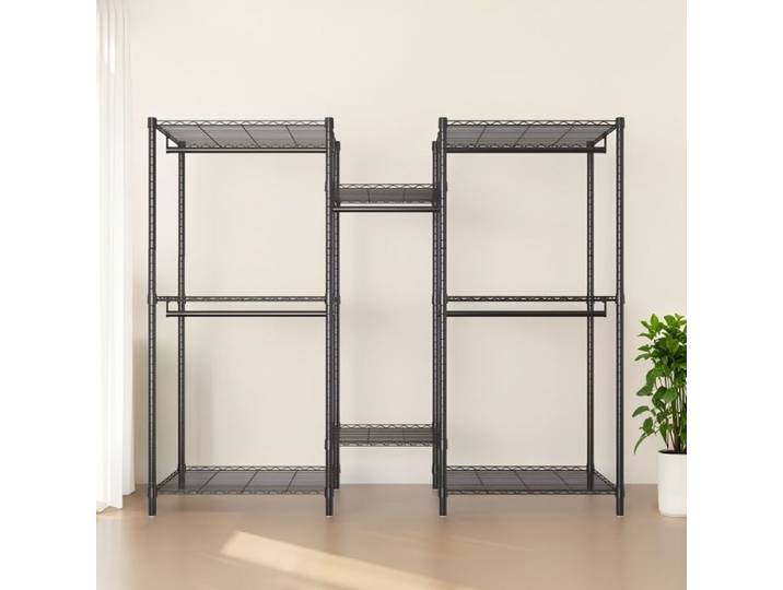 8 étagères réglables et 5 tringles portant à vêtements autoportant rangement dressing modulable pour chambre